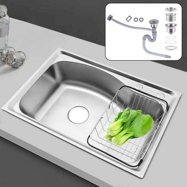 65*44*22CM Stainless Steel Kitchen Sink, With Draining Basket, Downcomer, Overflow