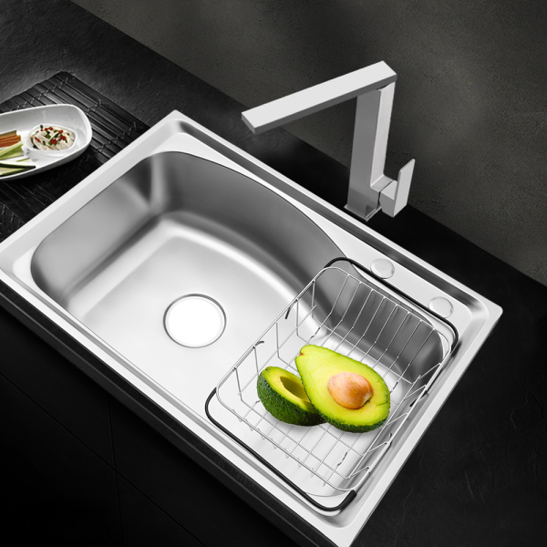 65*44*22CM Stainless Steel Kitchen Sink, With Draining Basket, Downcomer, Overflow