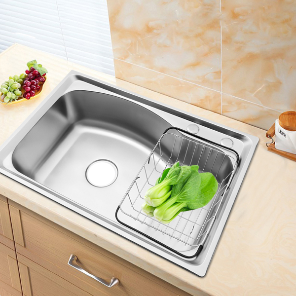 65*44*22CM Stainless Steel Kitchen Sink, With Draining Basket, Downcomer, Overflow