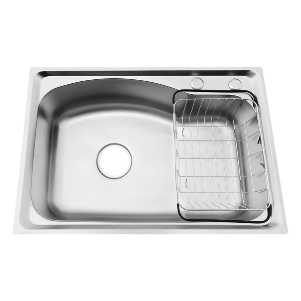65*44*22CM Stainless Steel Kitchen Sink, With Draining Basket, Downcomer, Overflow