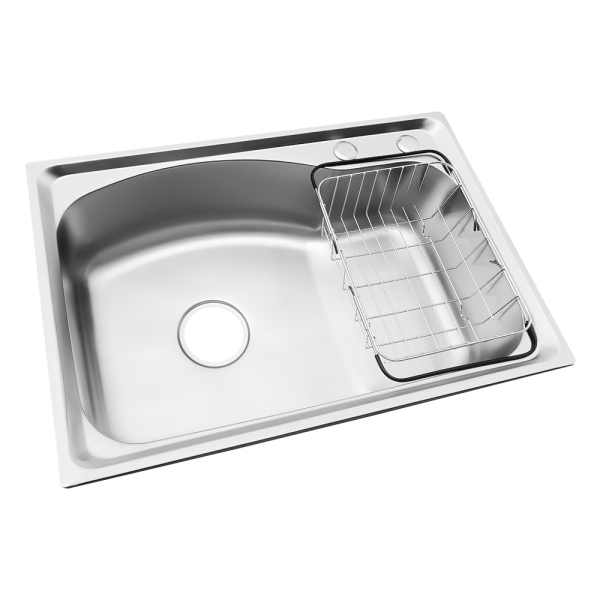 65*44*22CM Stainless Steel Kitchen Sink, With Draining Basket, Downcomer, Overflow