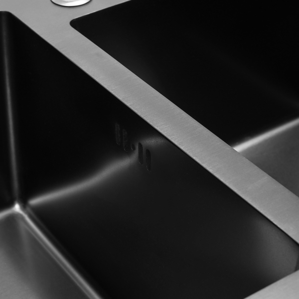 304 Stainless Steel Double Kitchen Sink with Drainer, Rectangular Sink/Double Sink 78 x 43 x 22 cm (L x W x H) Black