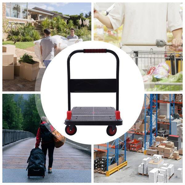 400kg Foldable Platform Transport Cart with Swivel Casters Quiet Car with Brakes Platform Trolley For Books Vegetables Flowers Buckets
