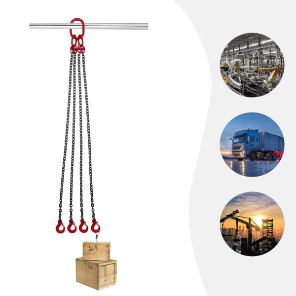 1.5m 4 Strand T8 Level Load Capacity 5t Chain Sling with Clevis Hook 1.5mtr x 4 leg 8mm Lifting Chain Sling 5 Tonne with Steel Grab Hook High-quality