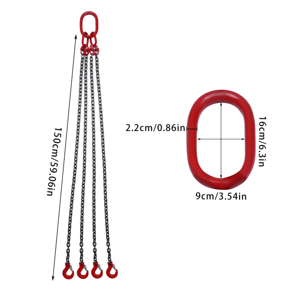 1.5m 4 Strand T8 Level Load Capacity 5t Chain Sling with Clevis Hook 1.5mtr x 4 leg 8mm Lifting Chain Sling 5 Tonne with Steel Grab Hook High-quality