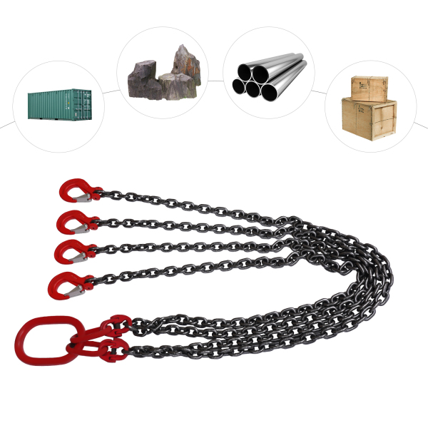 1.5m 4 Strand T8 Level Load Capacity 5t Chain Sling with Clevis Hook 1.5mtr x 4 leg 8mm Lifting Chain Sling 5 Tonne with Steel Grab Hook High-quality