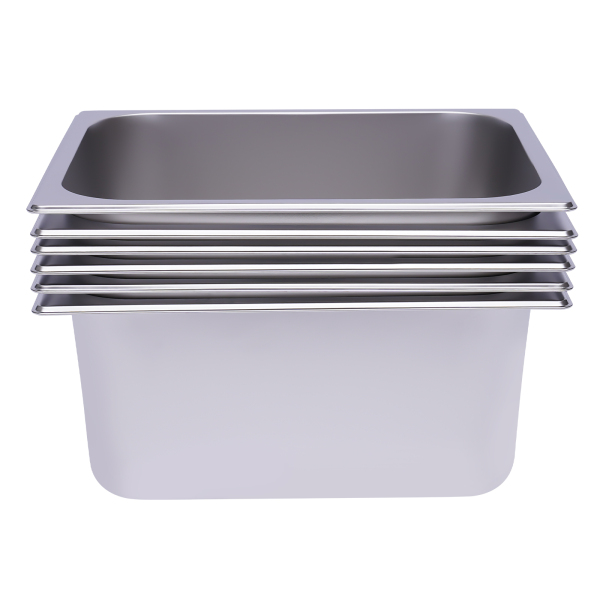 Steam Table Pans 6-Pack 6 Inch Deep Restaurant Steam Table Pans Commercial Hotel Pan Made of 201 Gauge Stainless Steel 201 Stainless Steel