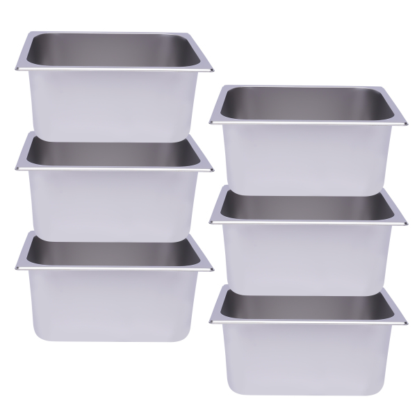 Steam Table Pans 6-Pack 6 Inch Deep Restaurant Steam Table Pans Commercial Hotel Pan Made of 201 Gauge Stainless Steel 201 Stainless Steel