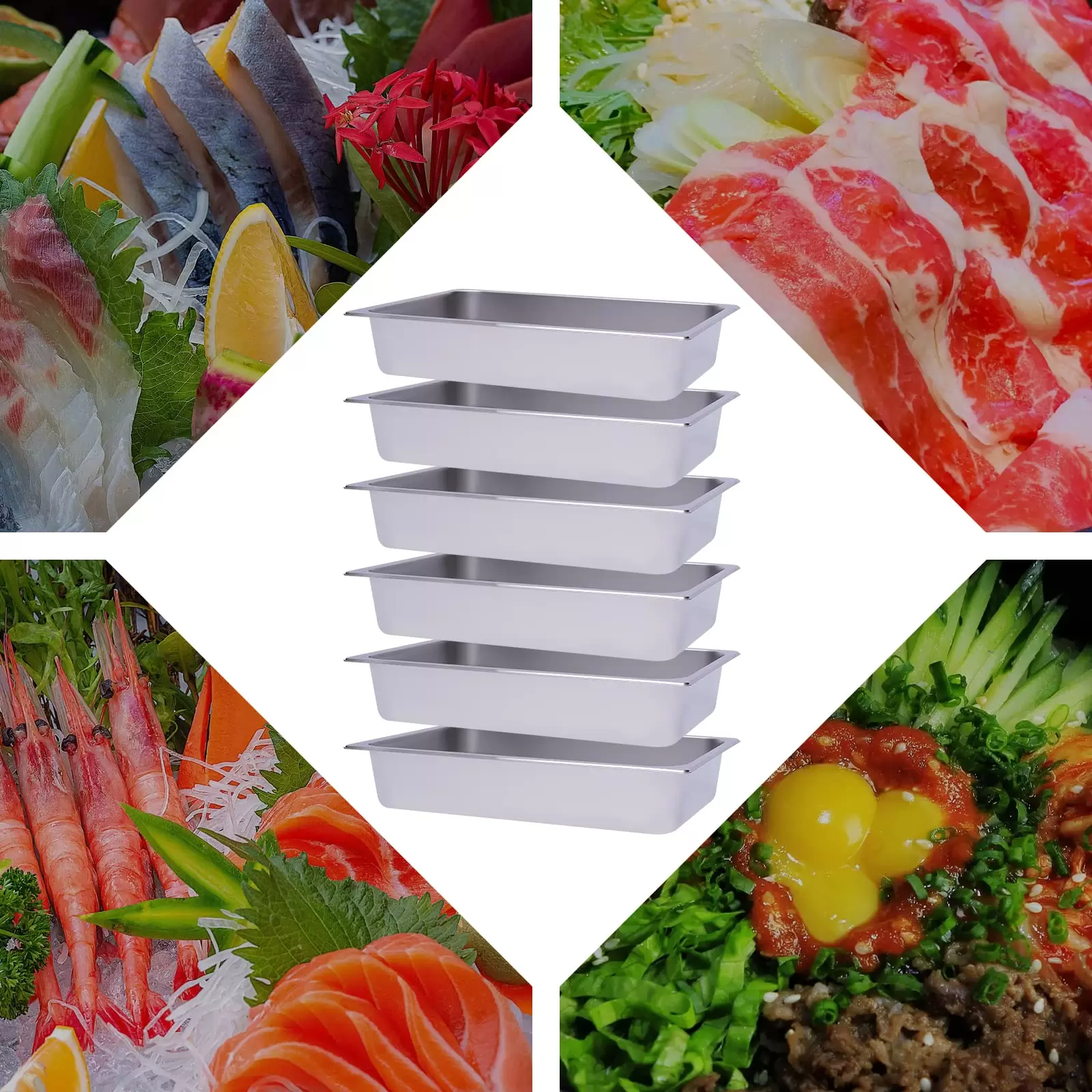 20.87*12.99*4inch Full Size Steam Table Pans, 6-Pack 4 Inch Deep Restaurant Steam Table Pans Commercial, Hotel Pan Made of 201 Gauge Stainless Steel 20.87*12.99*4inch Full Size Steam Table Pans, 6-Pack 4 Inch Deep Restaurant Steam Table Pans Commercial, Hotel Pan Made of 201 Gauge Stainless Steel