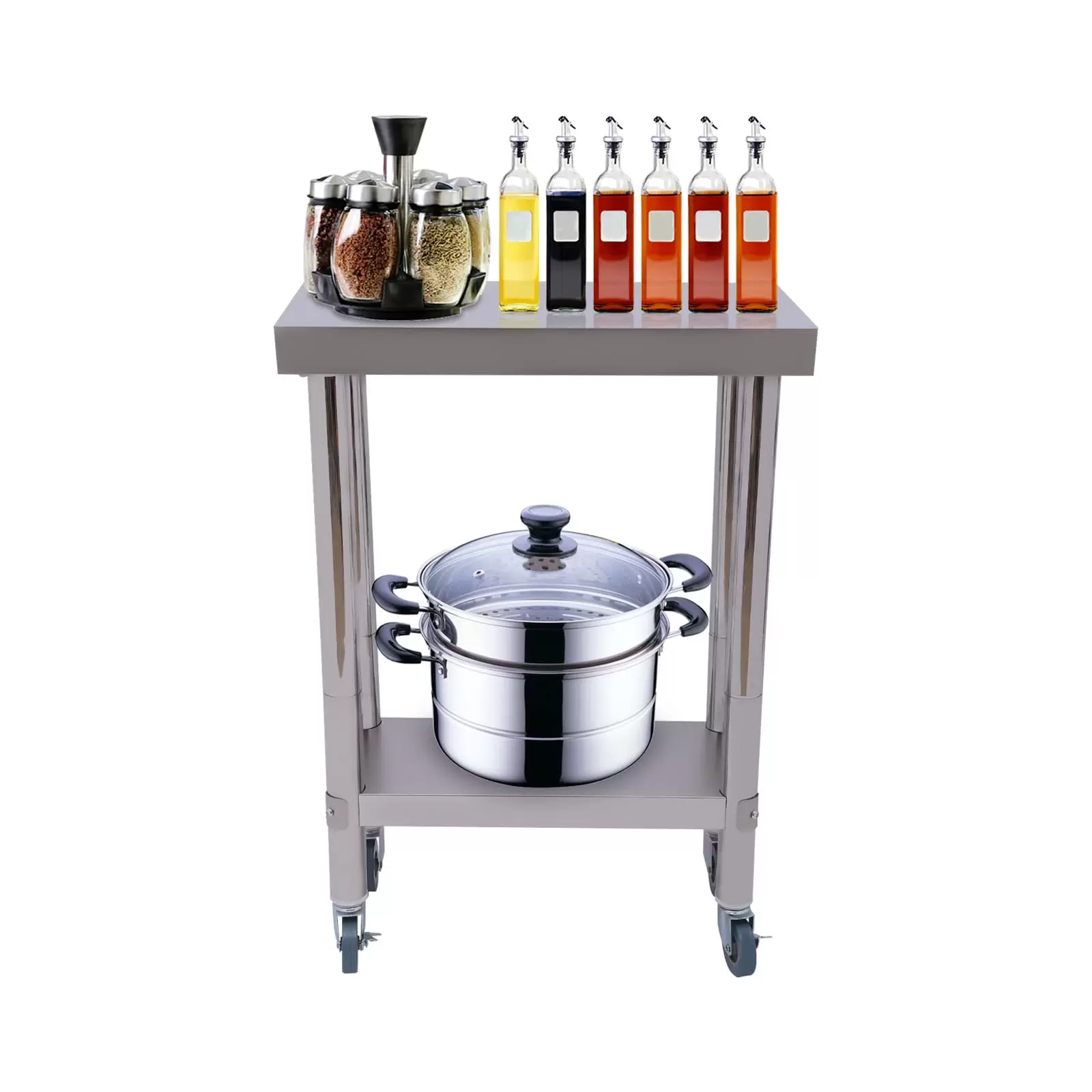 2-Tier Stainless Steel Work Table, Stainless Steel Work Table, Food Preparation Table, with Shelf