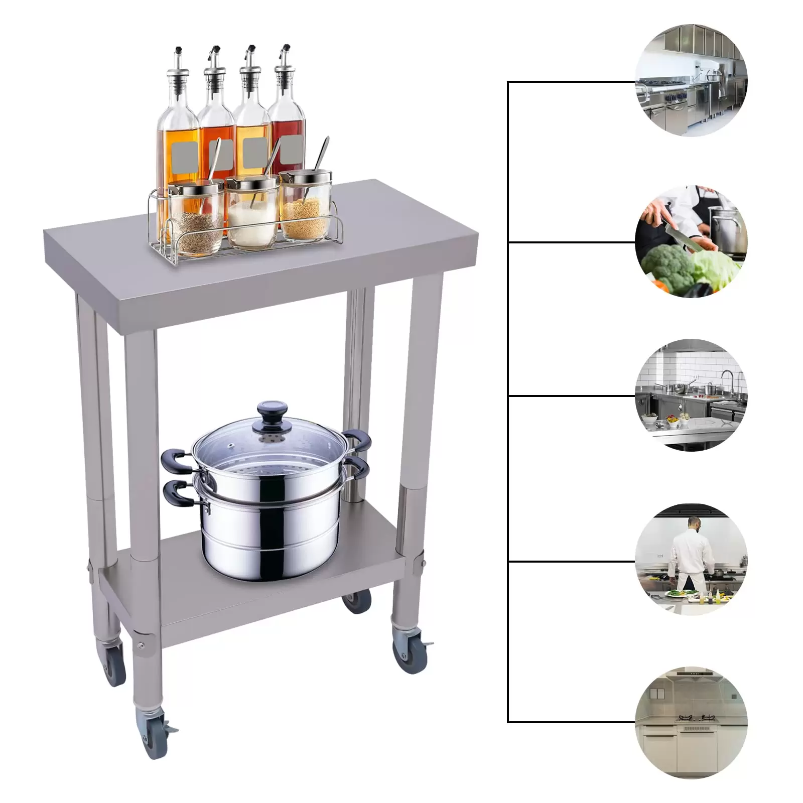 2-Tier Stainless Steel Work Table, Stainless Steel Work Table, Food Preparation Table, with Shelf
