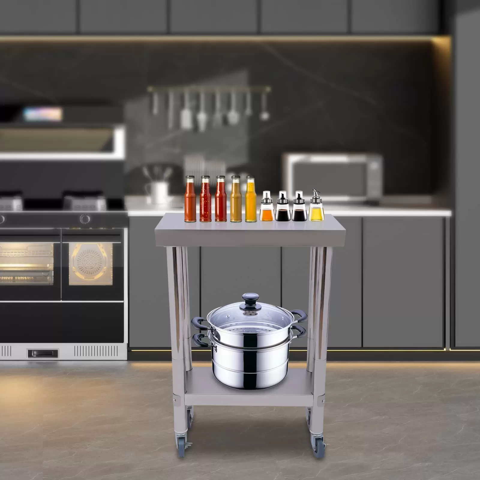 2-Tier Stainless Steel Work Table, Stainless Steel Work Table, Food Preparation Table, with Shelf 2-Tier Stainless Steel Work Table, Stainless Steel Work Table, Food Preparation Table, with Shelf
