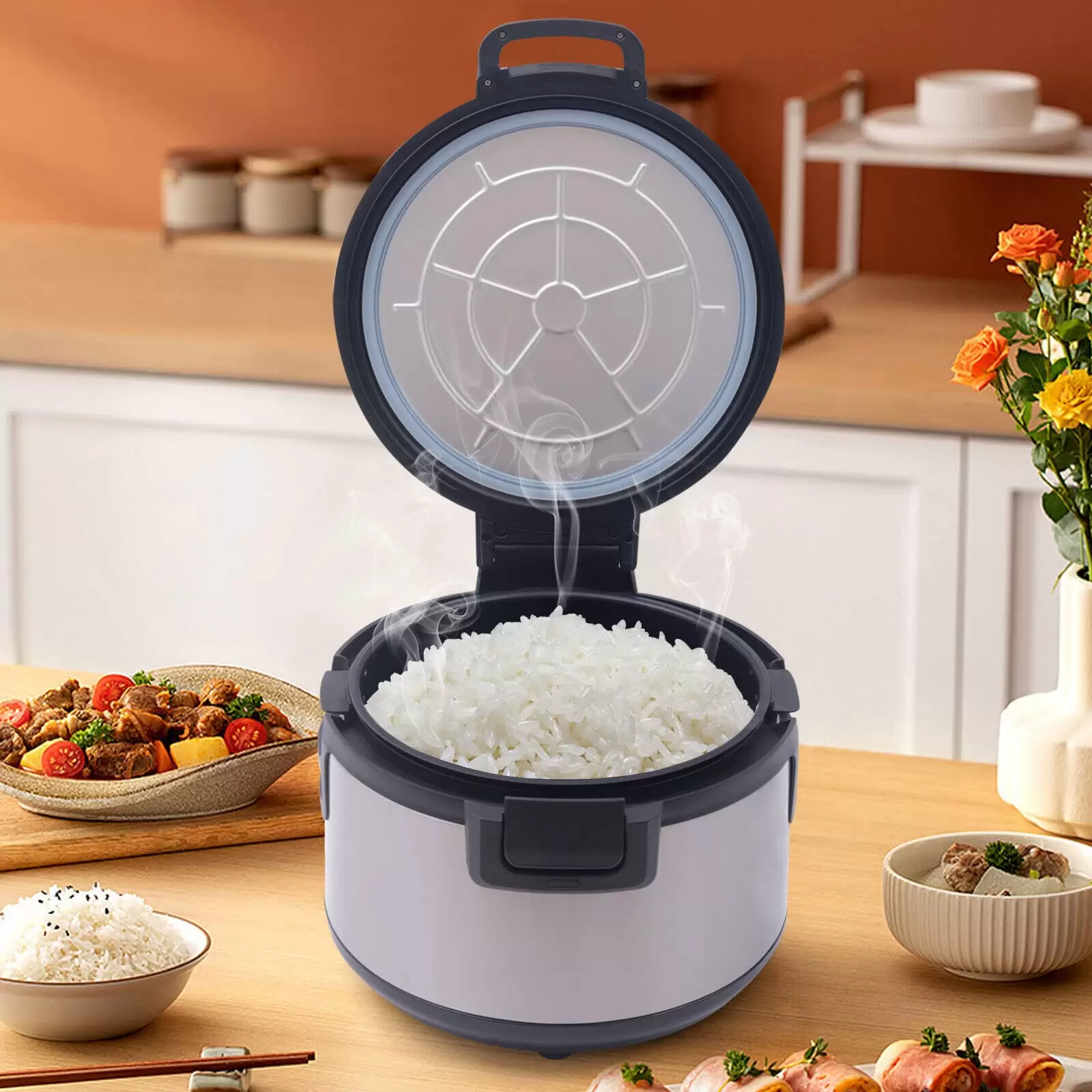 Rice Warmer Commercial Non-stick Inner Pot Efficient Insulation Electric Rice Warmer Stainless Steel19 L/20QT-Large 21.65*21.65*12.60in Rice Warmer Commercial Non-stick Inner Pot Efficient Insulation Electric Rice Warmer Stainless Steel19 L/20QT-Large 21.65*21.65*12.60in