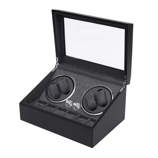 Automatic Watch Winder for 4+6 Stopwatches Quiet Motor PU Case for Watch Display Case