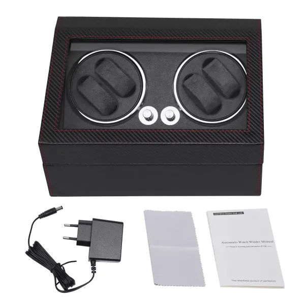 Automatic Watch Winder for 4+6 Stopwatches Quiet Motor PU Case for Watch Display Case