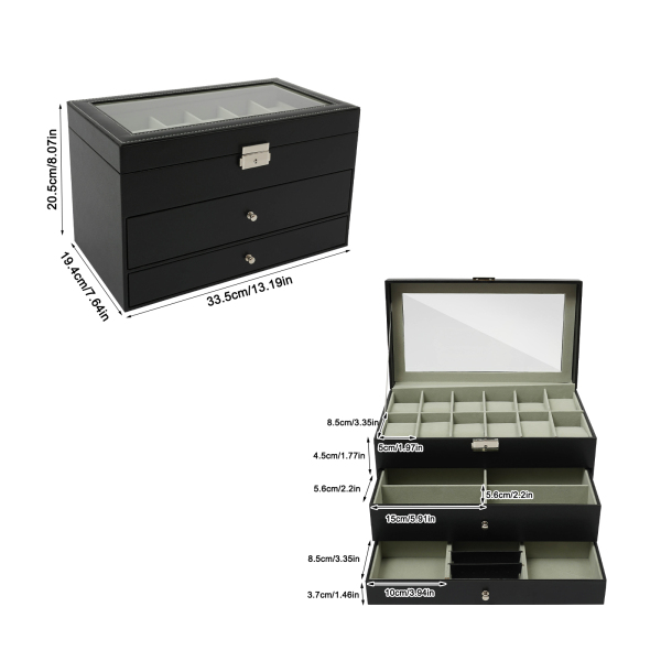 3-Tray Jewelry Box, Desktop Jewelry Cabinet, Watch Box Case for  Bedroom, Living Room