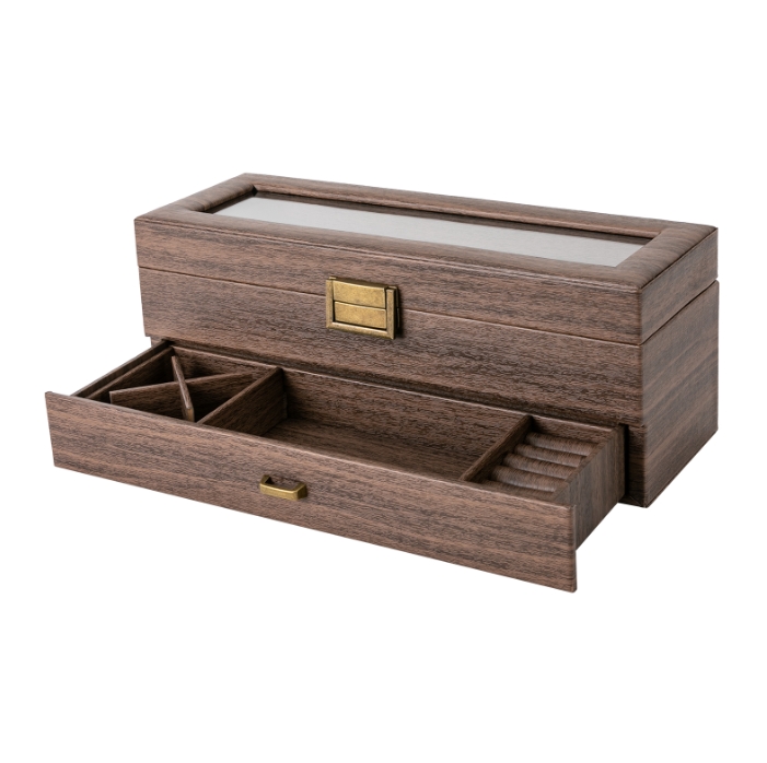 Wood grain double layer 6 compartment watch box, watch storage box, two layer design Wood grain double layer 6 compartment watch box, watch storage box, two layer design