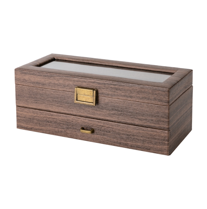 Wood grain double layer 6 compartment watch box, watch storage box, two layer design