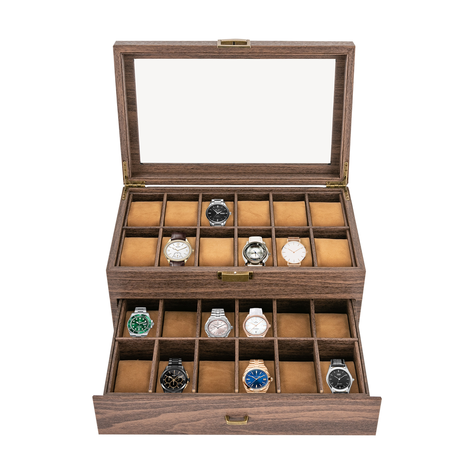 Watch box, Watch case for men's watches, Women's watch case, Watch organizer, 34*21*15cm, Brown