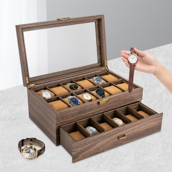Watch box, Watch case for men's watches, Women's watch case, Watch organizer, 34*21*15cm, Brown