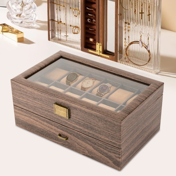 Watch box, Watch case for men's watches, Women's watch case, Watch organizer, 34*21*15cm, Brown Watch box, Watch case for men's watches, Women's watch case, Watch organizer, 34*21*15cm, Brown