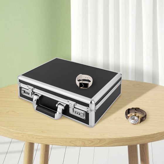 18-grid watch display box, aluminum alloy lockable watch box, black 18-grid watch display box, aluminum alloy lockable watch box, black