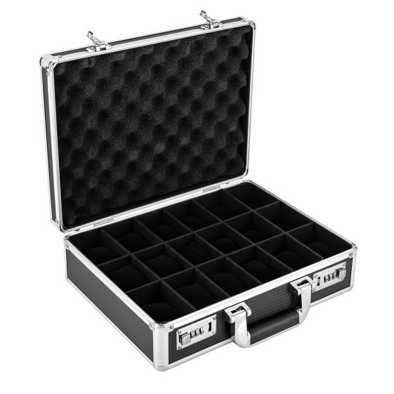 18-grid watch display box, aluminum alloy lockable watch box, black