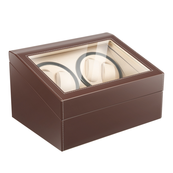 4+6 Watch Case Brown Leather Modern Watch Storage Box Watch Winder Suitable for Personal Use Store Display and Home Decoration 11.81*9.44in Brown