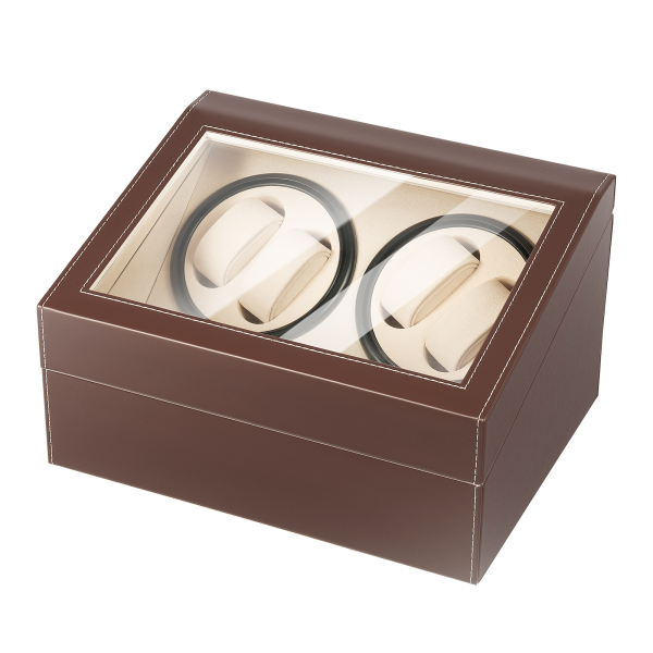 4+6 Watch Case Brown Leather Modern Watch Storage Box Watch Winder Suitable for Personal Use Store Display and Home Decoration 11.81*9.44in Brown