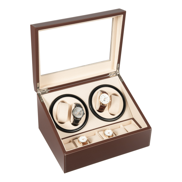 4+6 Watch Case Brown Leather Modern Watch Storage Box Watch Winder Suitable for Personal Use Store Display and Home Decoration 11.81*9.44in Brown