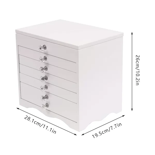 7 Tiers Large Jewelry Box with Glass Lid, 5 Drawers, White Jewelry Box for Earrings, Necklaces, Watches, Rings, Gifts