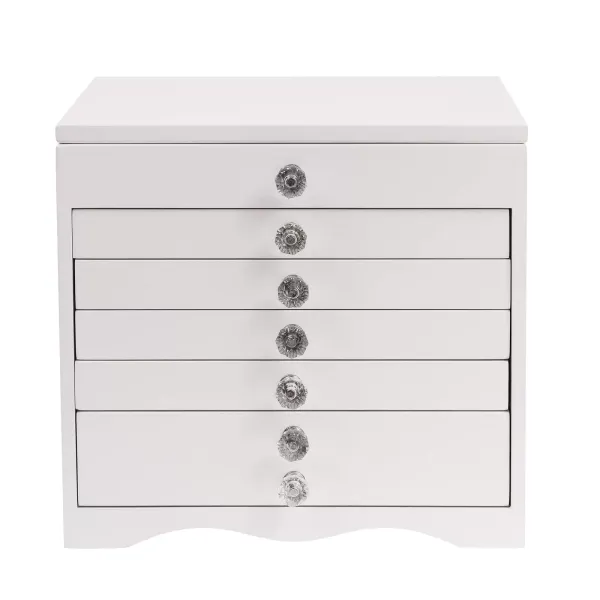 7 Tiers Large Jewelry Box with Glass Lid, 5 Drawers, White Jewelry Box for Earrings, Necklaces, Watches, Rings, Gifts 7 Tiers Large Jewelry Box with Glass Lid, 5 Drawers, White Jewelry Box for Earrings, Necklaces, Watches, Rings, Gifts