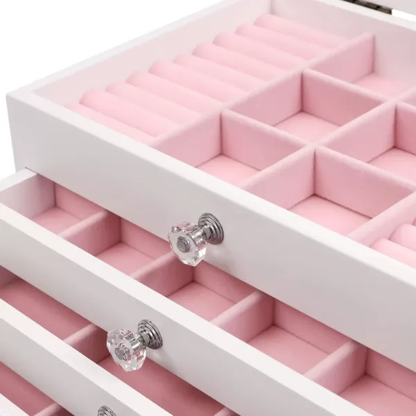 7 Tiers Large Jewelry Box with Glass Lid, 5 Drawers, White Jewelry Box for Earrings, Necklaces, Watches, Rings, Gifts