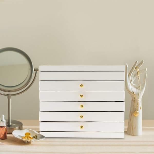 Wooden Jewelry Box 6 Layers Necklace Storage Box Vintage Wooden Organizer Box Placed In Bedroom Living Room White