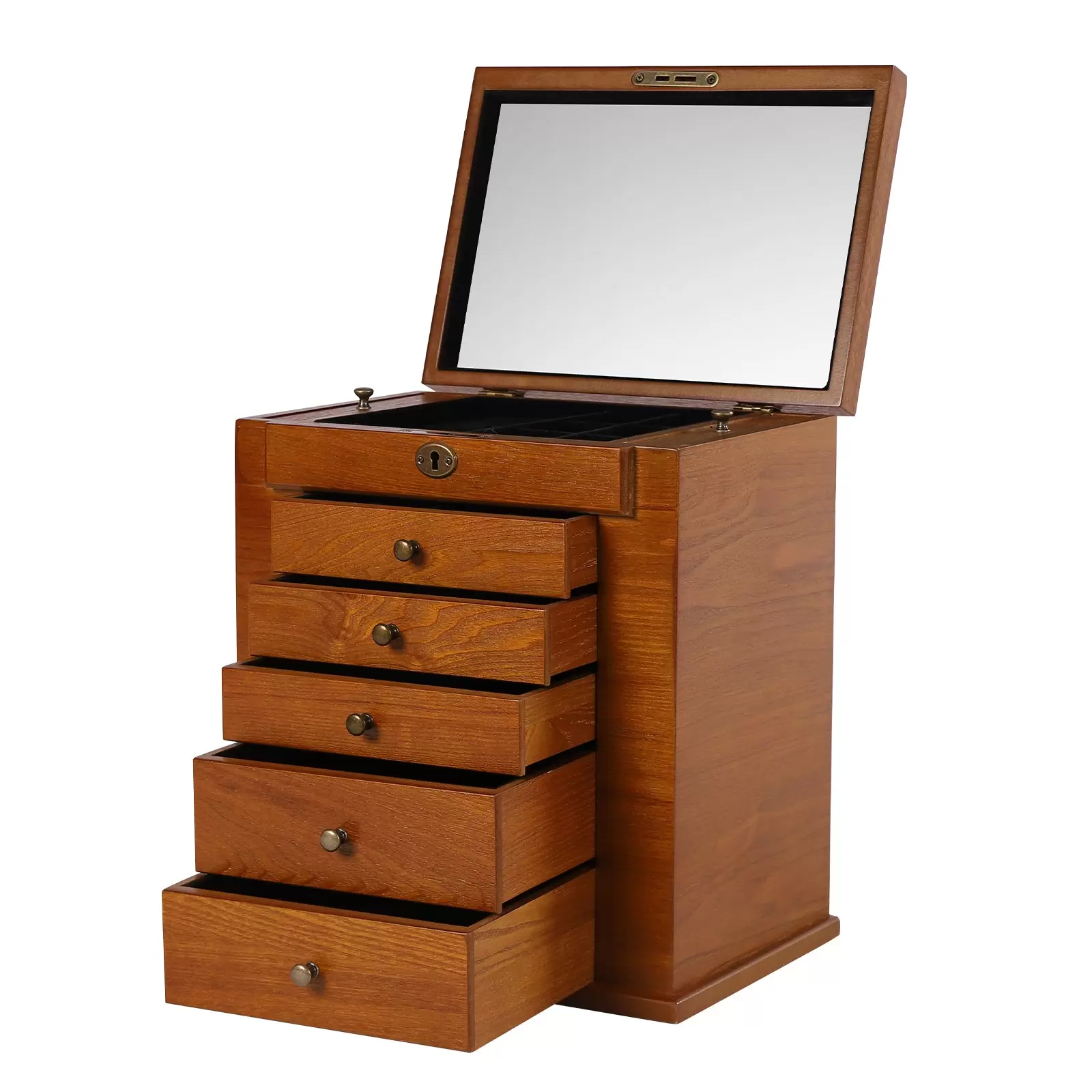 6-Tier Large Wooden Jewelry Box Large Capacity Jewelry Cabinet Armoire with Lock Hidden Hooks for Women Girls Ring Necklace