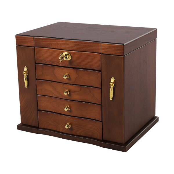 Large 5-Tier Wooden Jewelry Box for Women Wood Organizer with Combo Lock for Jewelries with Mirror Vintage Style 46 x 24 x 25 cm Brown Large 5-Tier Wooden Jewelry Box for Women Wood Organizer with Combo Lock for Jewelries with Mirror Vintage Style 46 x 24 x 25 cm Brown