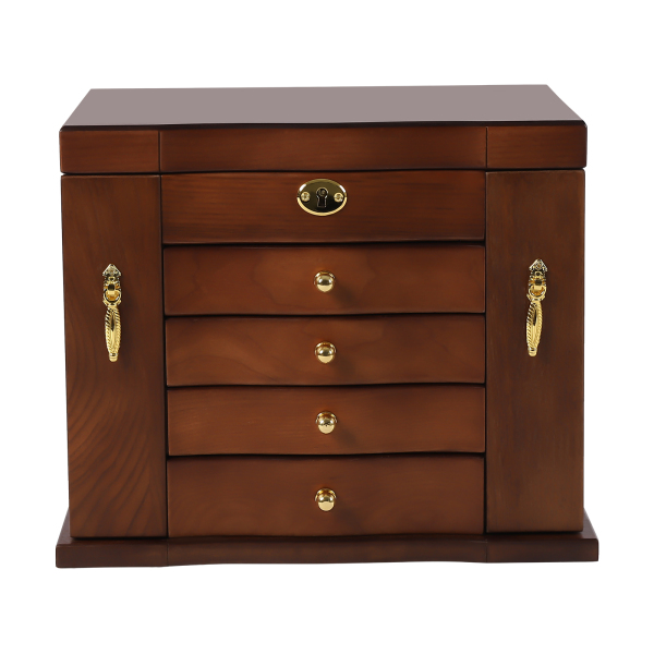 Large 5-Tier Wooden Jewelry Box for Women Wood Organizer with Combo Lock for Jewelries with Mirror Vintage Style 46 x 24 x 25 cm Brown