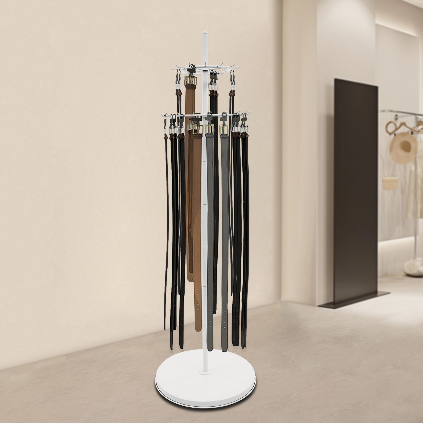 Belt Display Stand-White Tie Rack, Floor Mounted Belt Hanger,