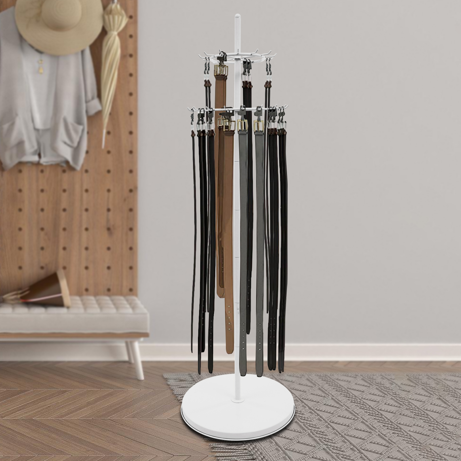 Belt Display Stand-White Tie Rack, Floor Mounted Belt Hanger, Belt Display Stand-White Tie Rack, Floor Mounted Belt Hanger,