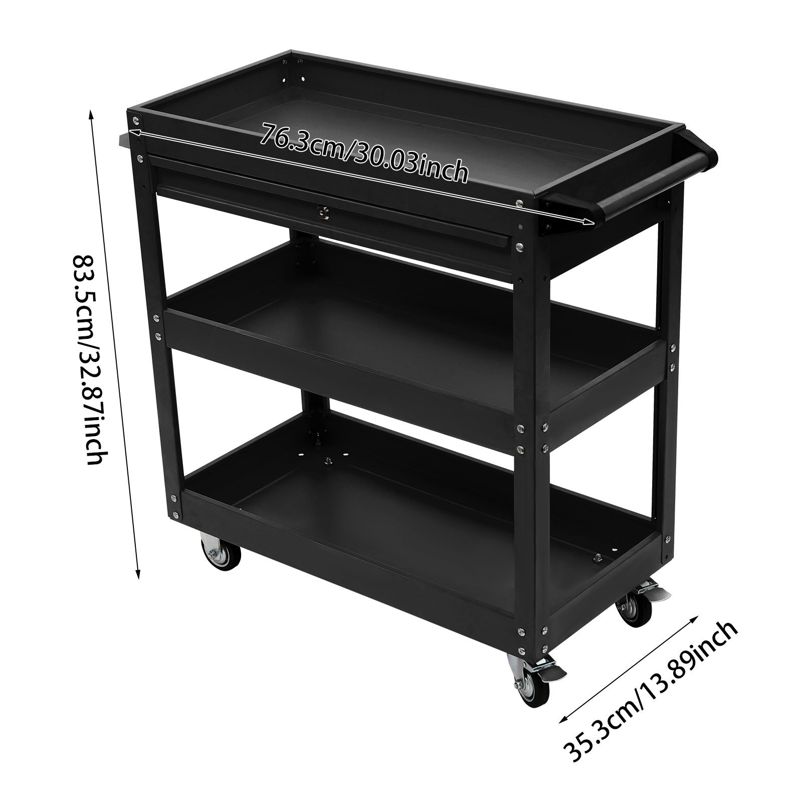 330LBS Rolling Tool Cart, 3 Tier Tool Cart, Tool Cart with Storage Drawer for a variety of Settings, including Workshops - Black