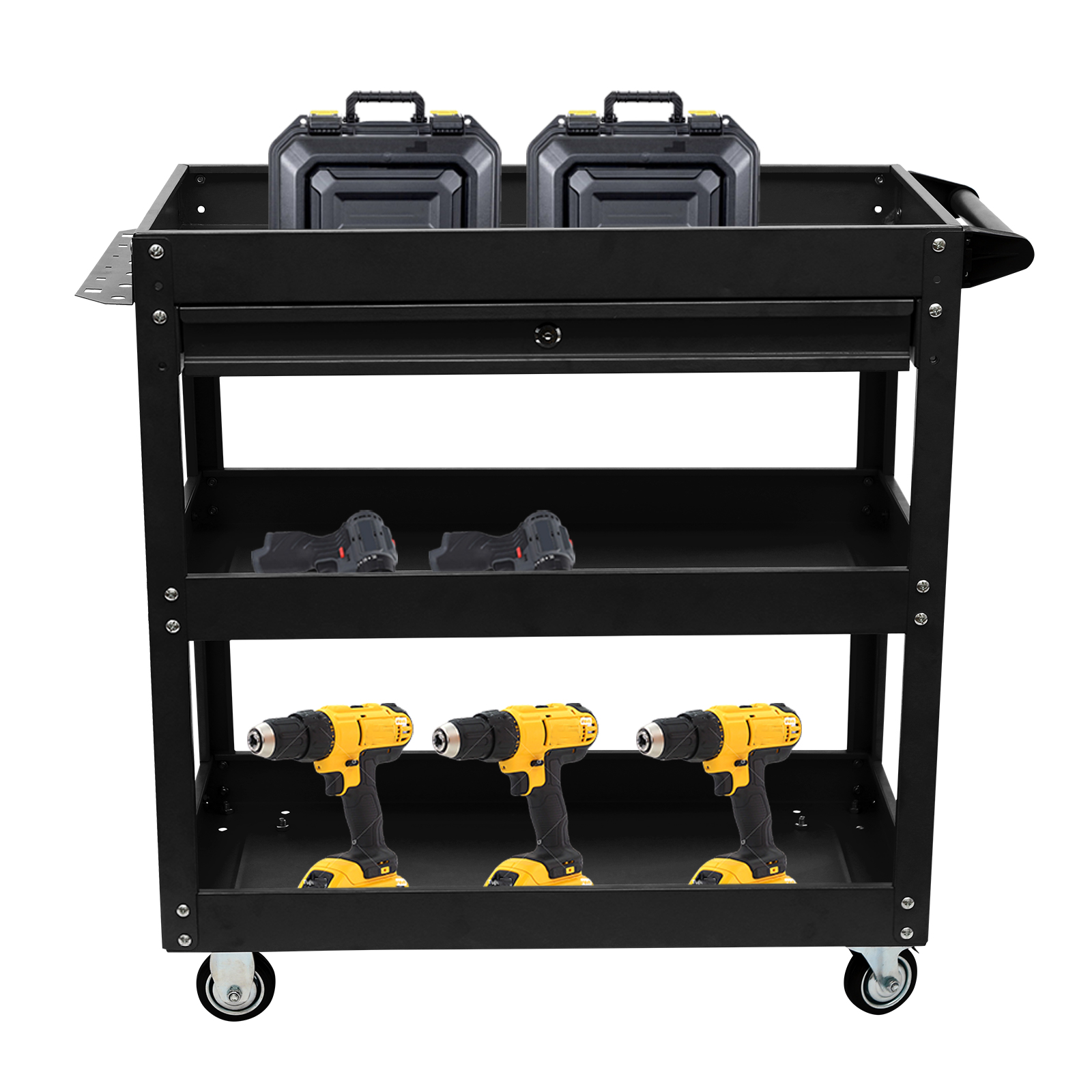 330LBS Rolling Tool Cart, 3 Tier Tool Cart, Tool Cart with Storage Drawer for a variety of Settings, including Workshops - Black