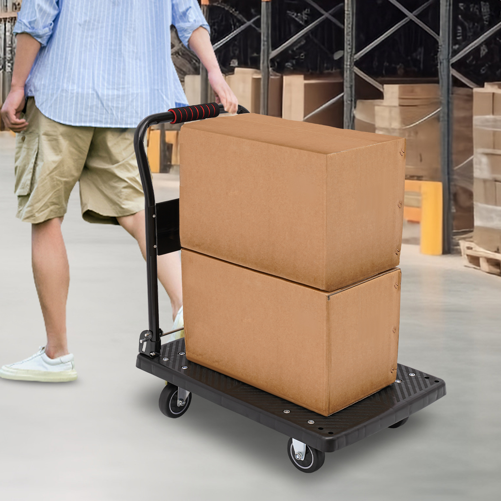 48 x 72 x 85 cm folding cart with silent wheels flat hand cart For Storage Distribution And Transportation Indoors 18.8*28.3*33.4in Black