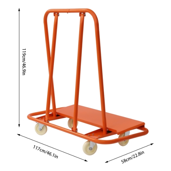 Drywall Cart 1600LBS Load Capacity Drywall Cart Dolly Handling Sheetrock Sheet Panel Service Cart Heavy Duty Casters Orange 1600 Lbs
