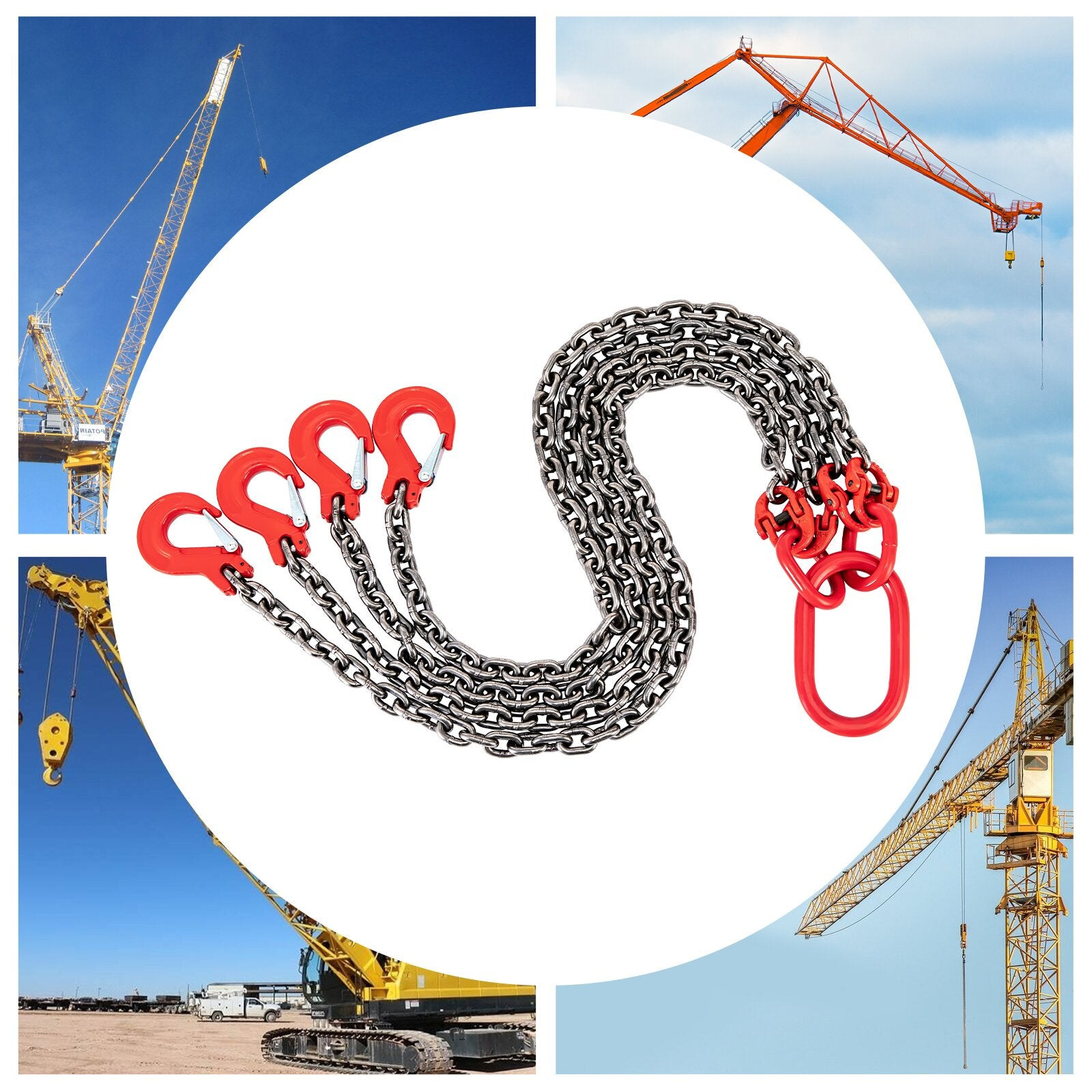 5FT Chain Sling 5/16 Inch *5FT Lift Chain Chain Hoist Lifts with 4 Leg Grab Hooks Used in Mining, Machinery