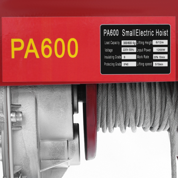 600kg with Emergency Stop 12m Wire Rope Electric Hoist, Electric Hoist with Cable Remote Control, Electric Hoist for Garage, Warehouses