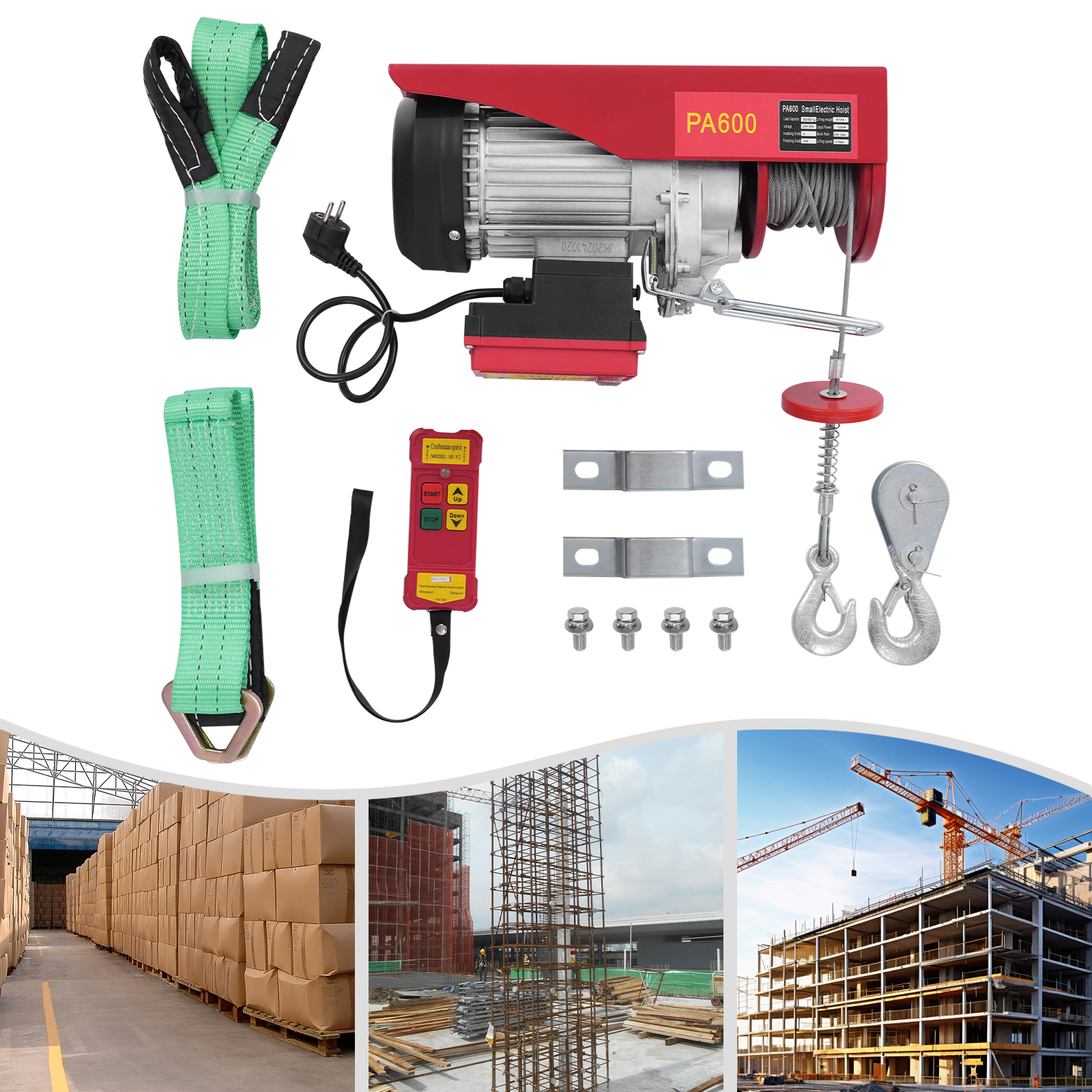 600kg 12m Wire Rope Electric Hoist with Wireless Remote Control, Wireless Control Electric Hoist, Double Sling Electric Hoist 600kg 12m Wire Rope Electric Hoist with Wireless Remote Control, Wireless Control Electric Hoist, Double Sling Electric Hoist