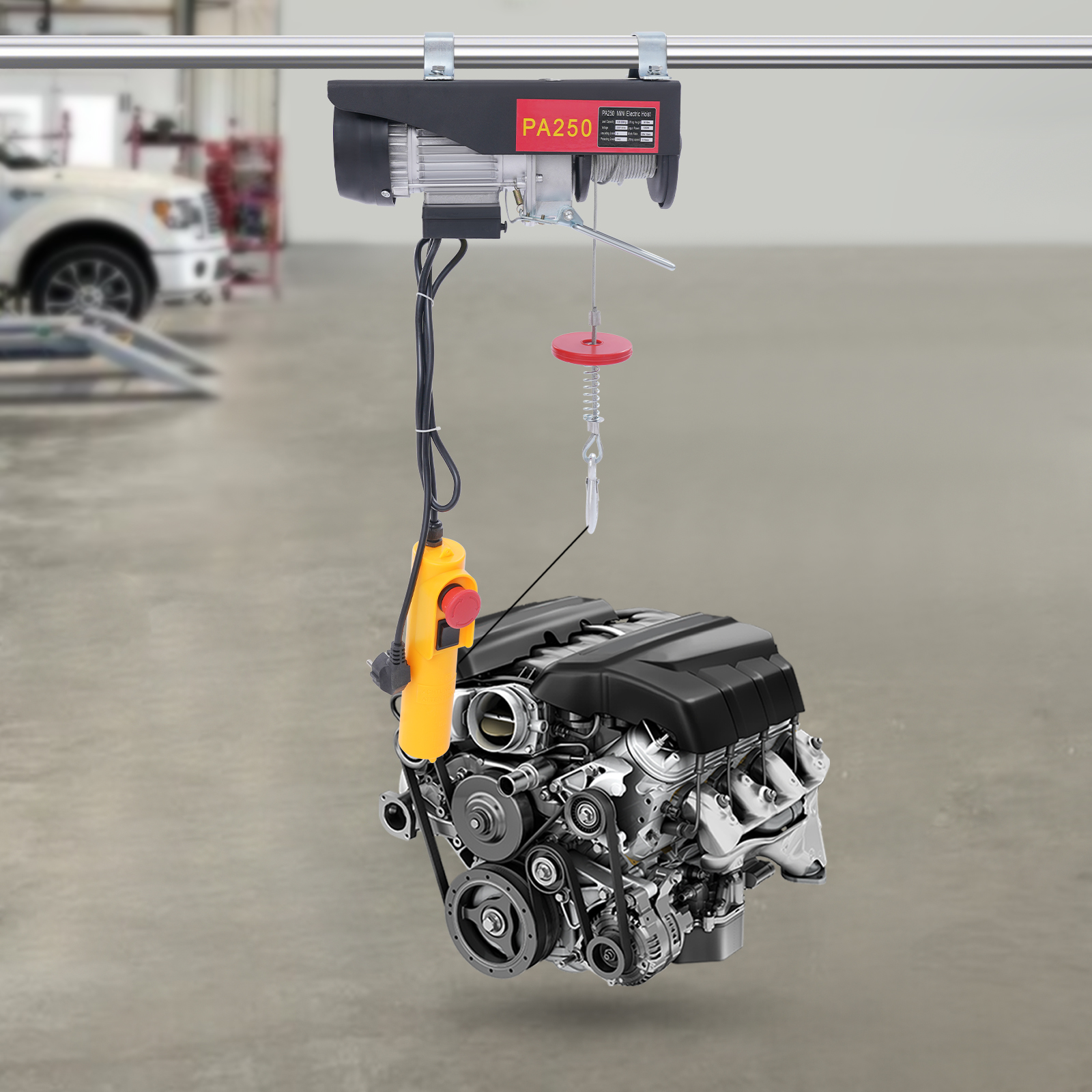 Electric Hoist, Electric Hoist with Cable Remote Control for Garage, Warehouses - 250kg with Emergency Stop 18m Steel Wire Rope Black