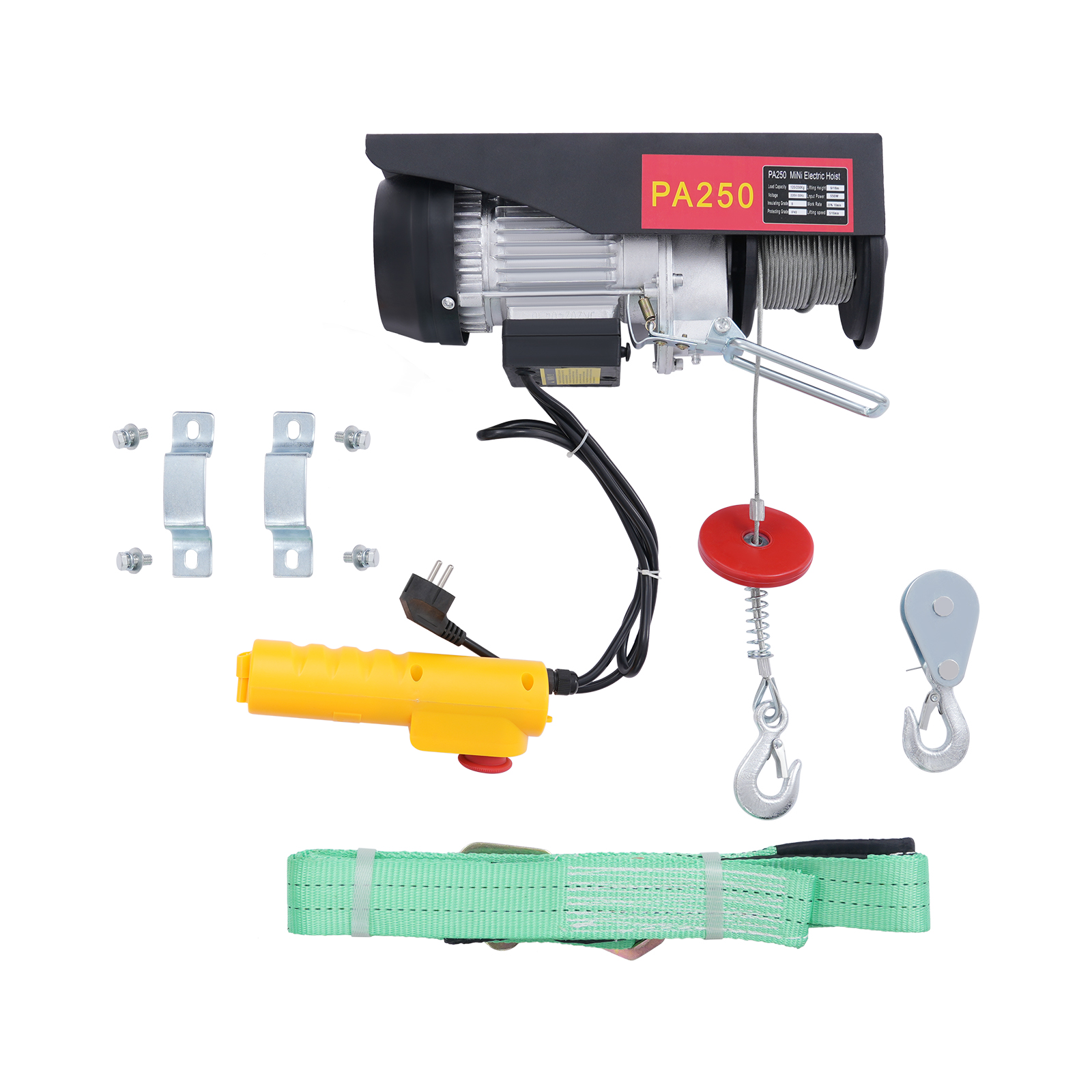Electric Hoist, Electric Hoist with Cable Remote Control for Garage, Warehouses - 250kg with Emergency Stop 18m Steel Wire Rope Black Electric Hoist, Electric Hoist with Cable Remote Control for Garage, Warehouses - 250kg with Emergency Stop 18m Steel Wire Rope Black
