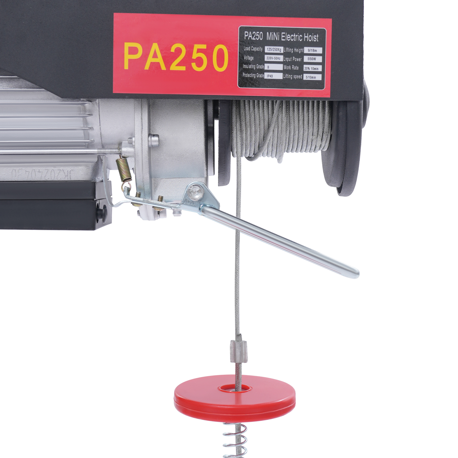 Electric Hoist, Electric Hoist with Cable Remote Control for Garage, Warehouses - 250kg with Emergency Stop 18m Steel Wire Rope Black Electric Hoist, Electric Hoist with Cable Remote Control for Garage, Warehouses - 250kg with Emergency Stop 18m Steel Wire Rope Black