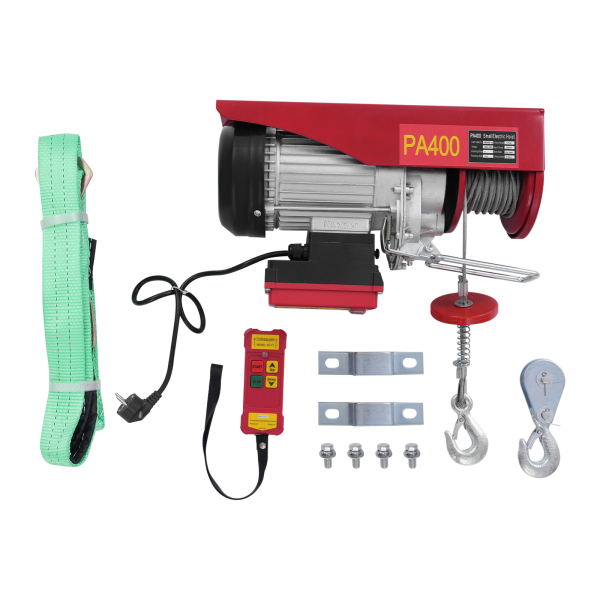 400kg 12m Wire Rope Electric Hoist, Electric Hoist with Wireless Control, Electric Hoist with Two Slings - Red 400kg 12m Wire Rope Electric Hoist, Electric Hoist with Wireless Control, Electric Hoist with Two Slings - Red